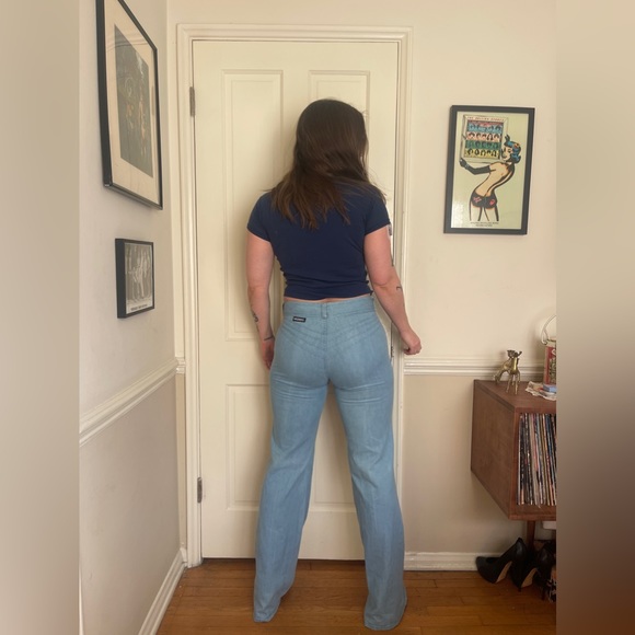 70s Vintage Maverick Light Wash Wide Leg Jeans - Picture 2 of 9